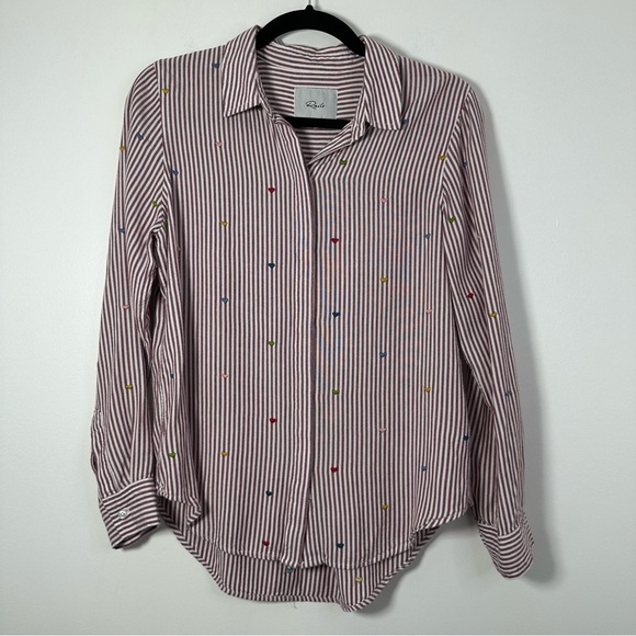 Rails Women’s Striped Heart Embroidered Button Down Blouse S Coquette Preppy - Picture 3 of 11